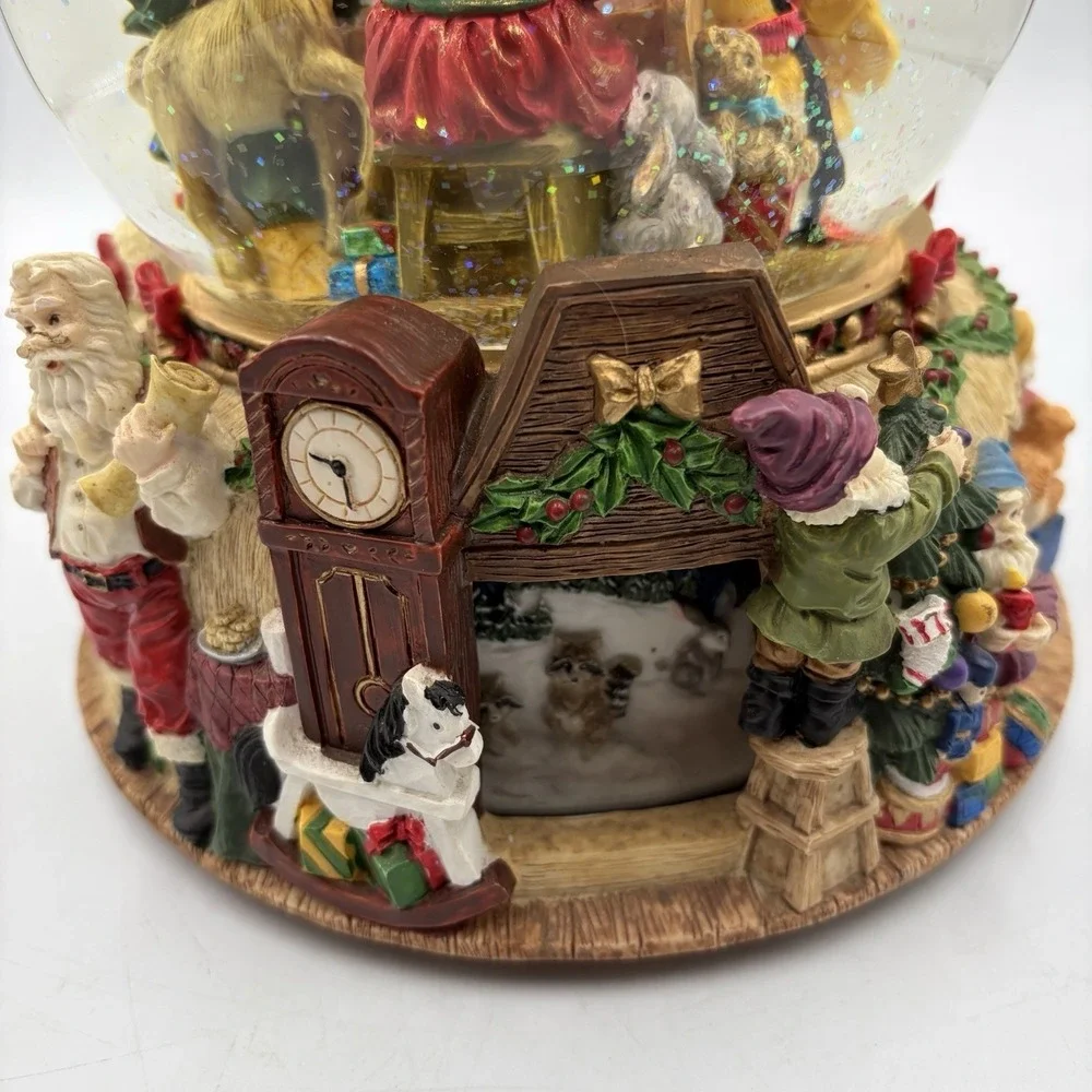 VTG Large Musical Snow Globe W Rotating Base Features Santa Mrs Clause & Elves